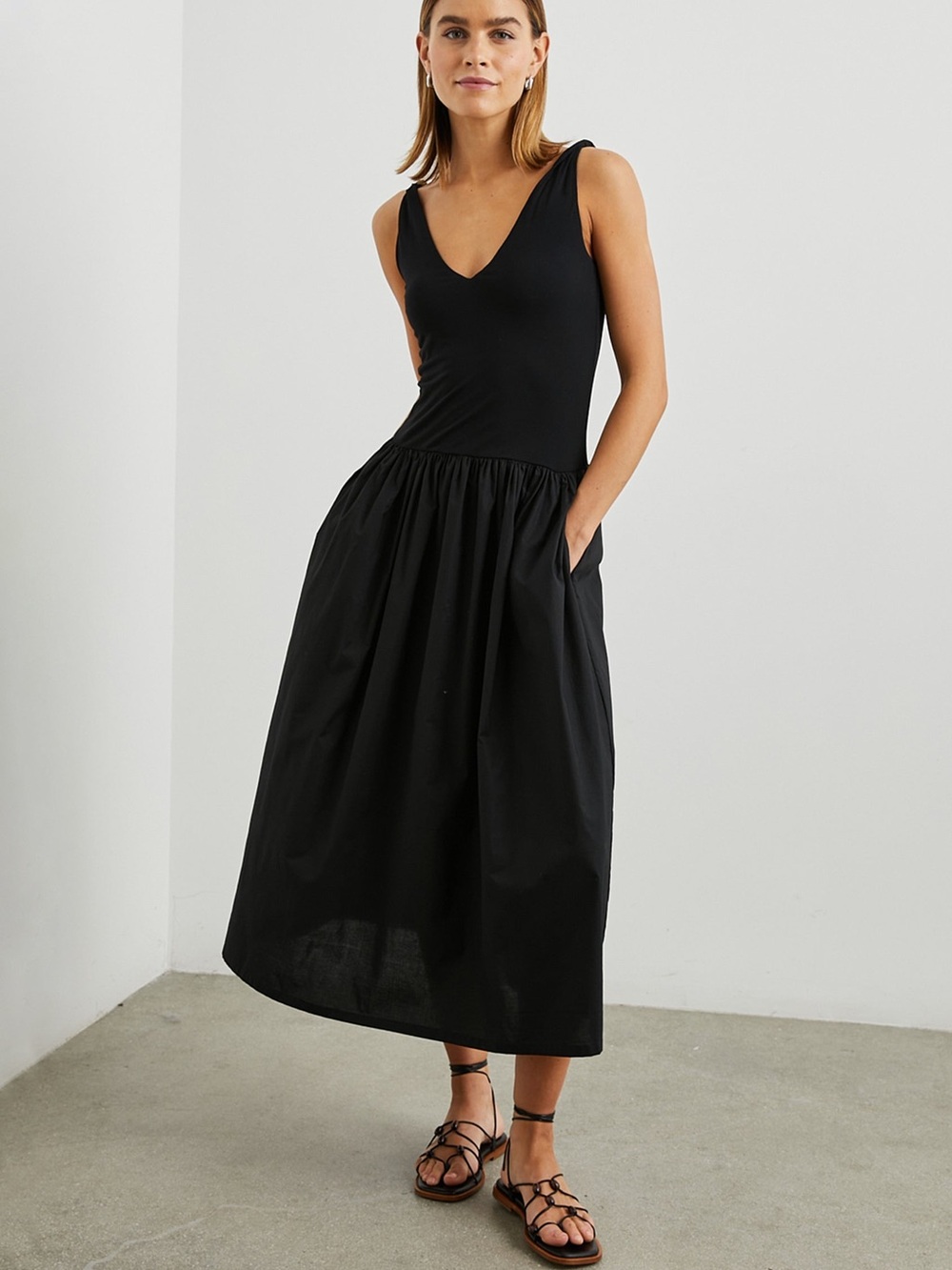 Rails Black Sleeveless V-Neck Midi Dress